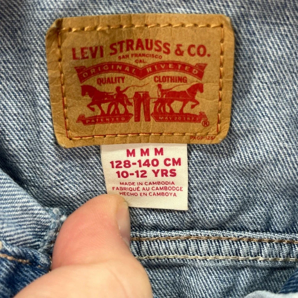 Levis Denim Trucker Jacket Kids Medium 10-12 Blue Light Wash Classic Casual